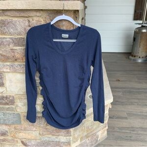 Athleta Navy Blue Heather ruched side long sleeve top size XL
